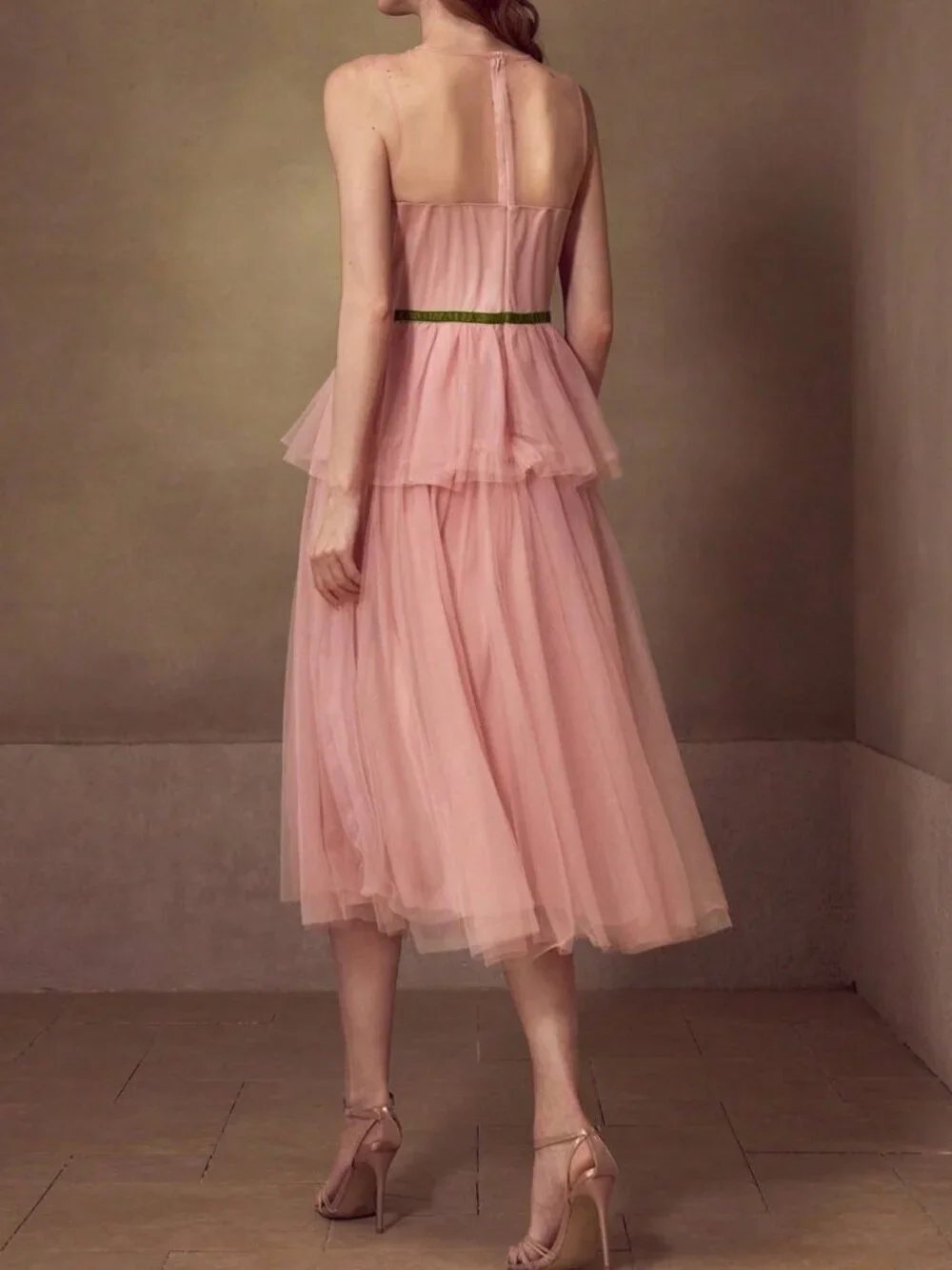 Pink Elegant Women's Appliques Contrast Mesh Cocktail Dress